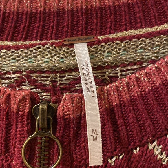 Free People Women's Burgundy Patterned Sweater - medium - babydoll - Picture 2 of 6